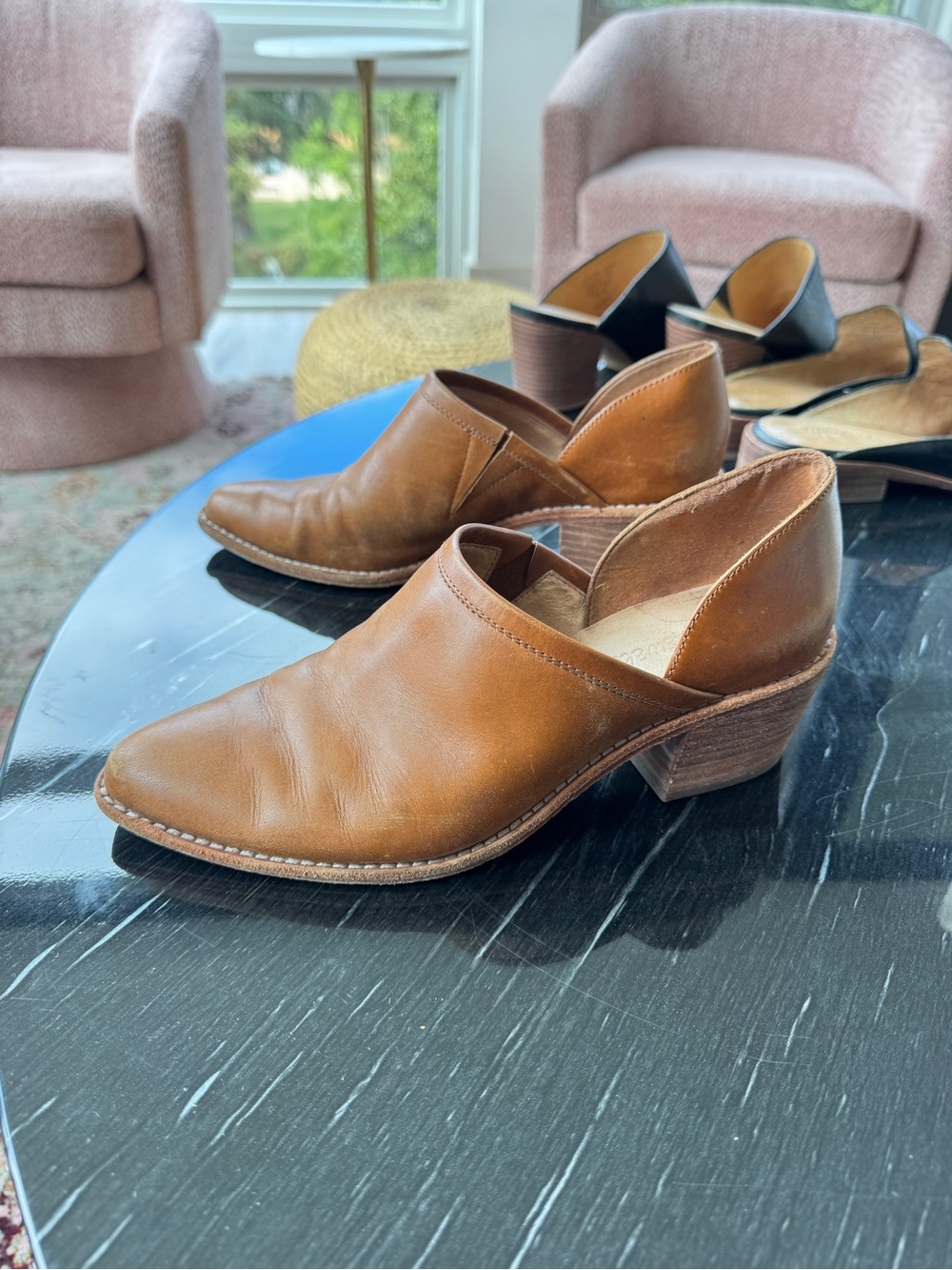 Madewell Cognac Brown Leather V-Cut Mules